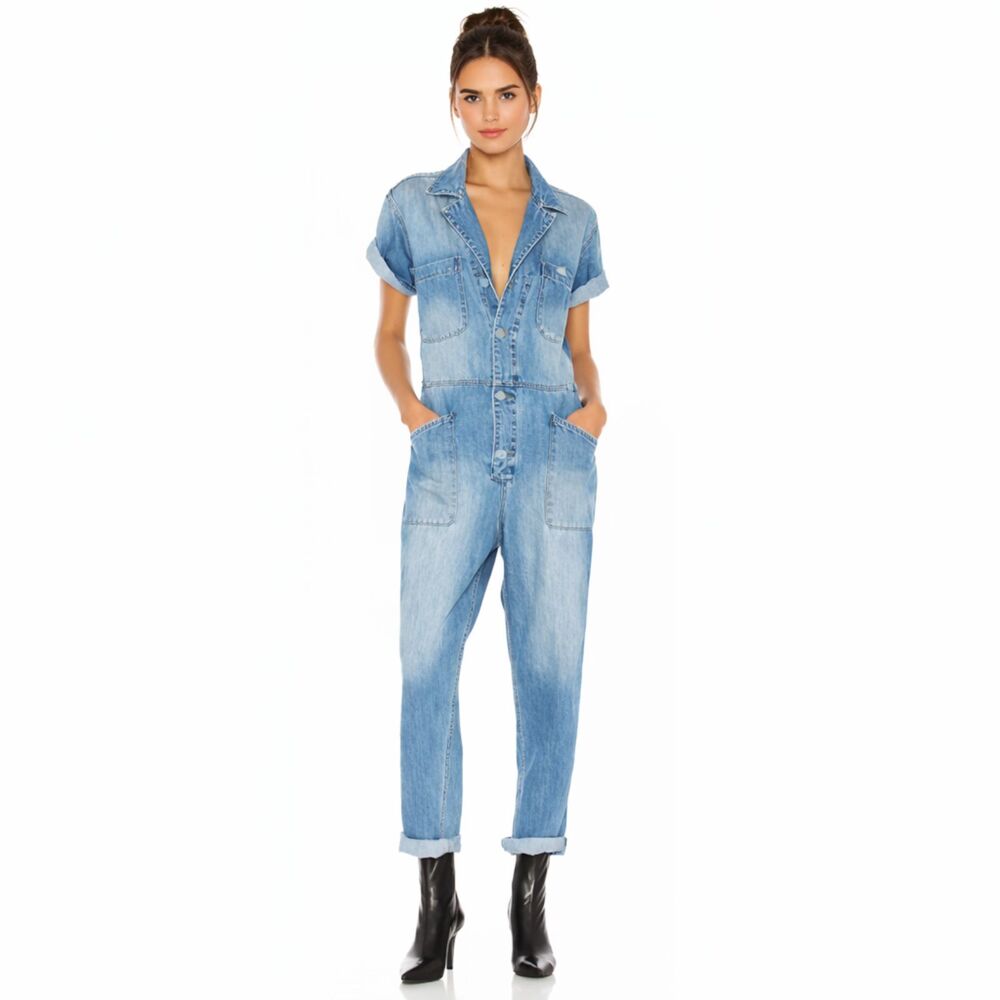Pistola Grover Field Suit Women's Large Blue Denim Utility Jumpsuit Casual Relax